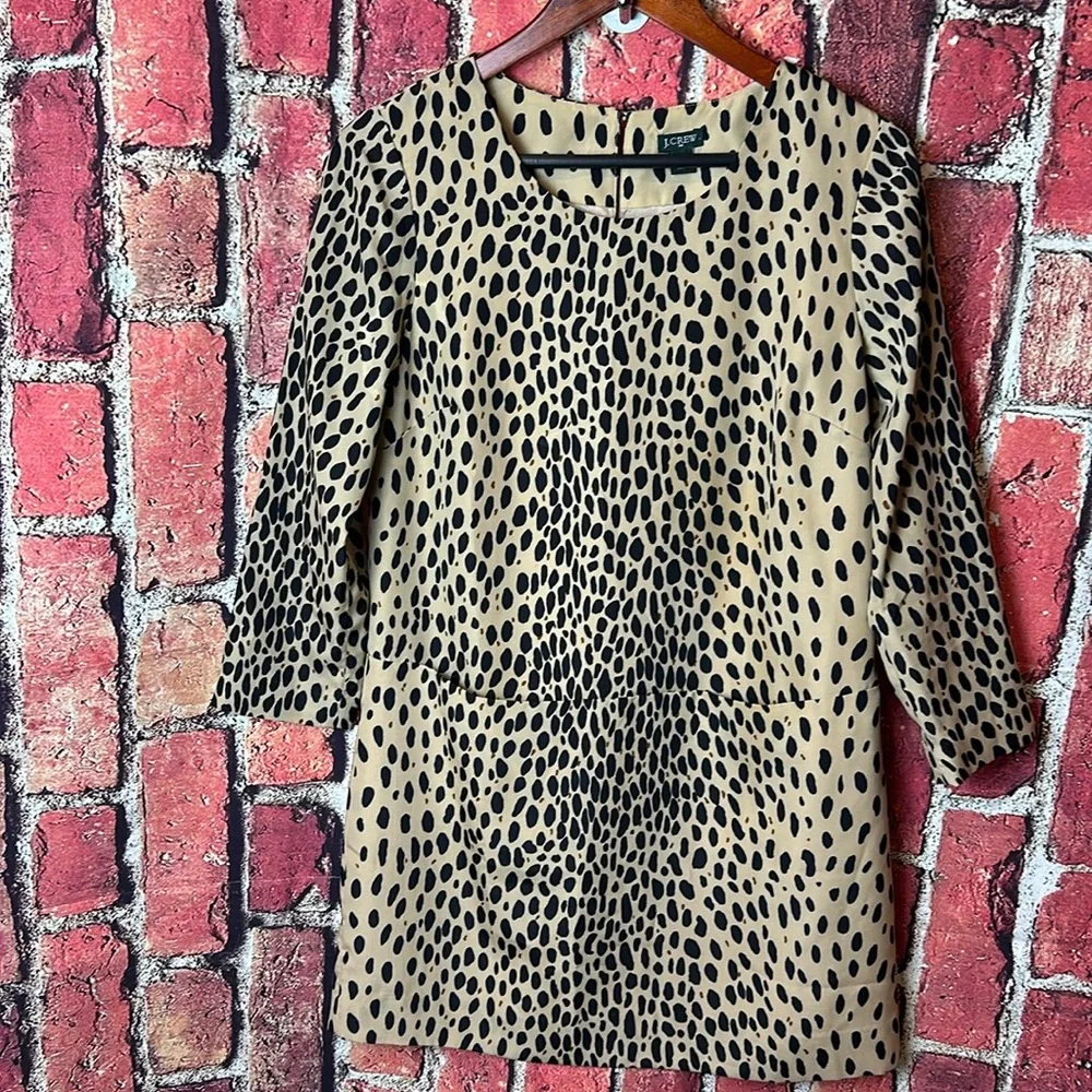 J.CREW Jules Dress in Wildcat Leopard Animal Print Tan Shift Style Size 2